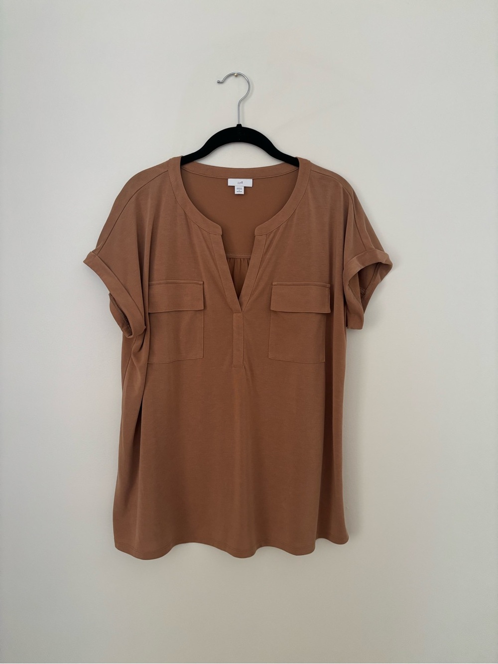 J. Jill Relaxed V-Neck Pocket Tunic in Warm Tan